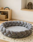 Baby Nest and Play Mat with Braided Crib Bumper – Hypoallergenic Soft Cotton, 100 cm Diameter, Grey, Safe for Newborns 0