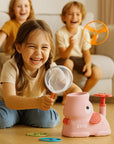 Elephant-Shaped Flying Disc Launcher for Kids – Indoor and Outdoor Fun, Includes Discs, Net, and Safety Glasses, Pink and Green 1