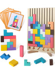 Montessori Wooden Tetris Stacking Tower Game for Ages 3 and Up – Educational Stack Blocks with Challenge Cards 4