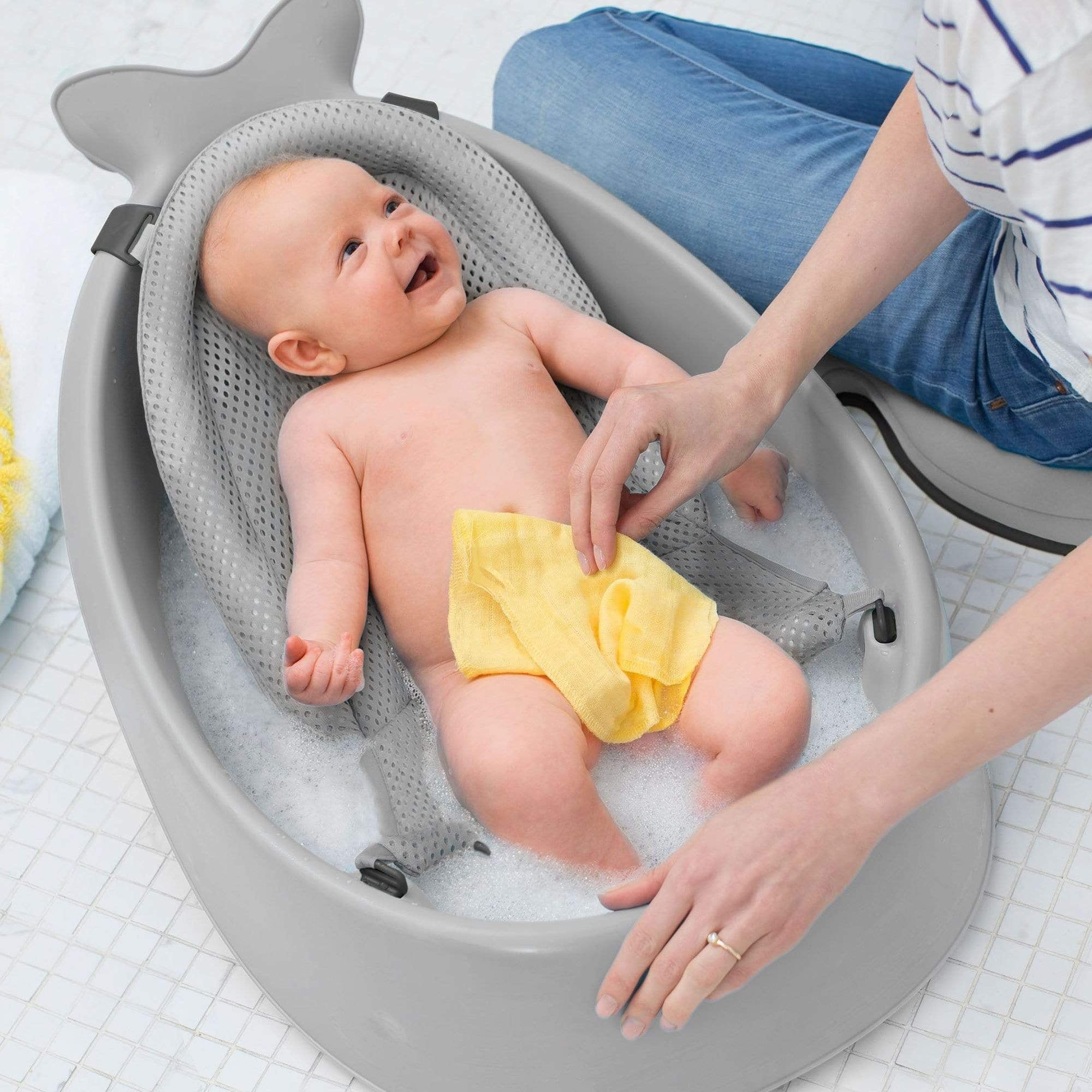 3-Stage Baby Bath Tub with Adjustable Sling – Grey Infant Bathtub for Newborns to Sitters, Soft Mesh Design 2