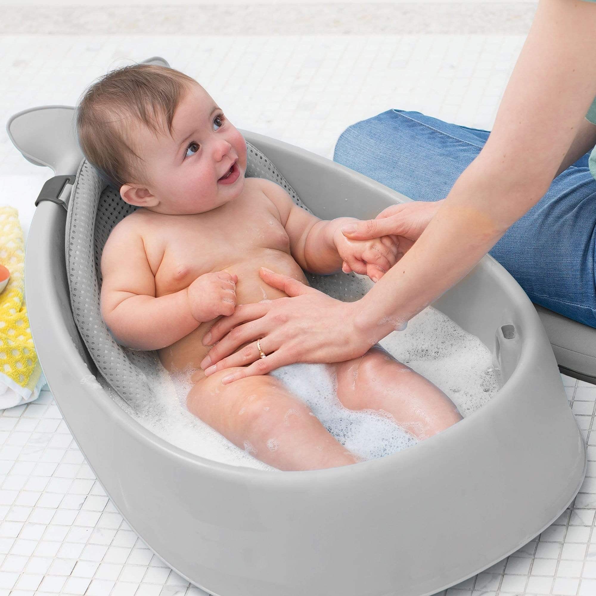 3-Stage Baby Bath Tub with Adjustable Sling – Grey Infant Bathtub for Newborns to Sitters, Soft Mesh Design 3