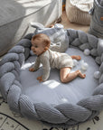 Baby Nest and Play Mat with Braided Crib Bumper – Hypoallergenic Soft Cotton, 100 cm Diameter, Grey, Safe for Newborns 4