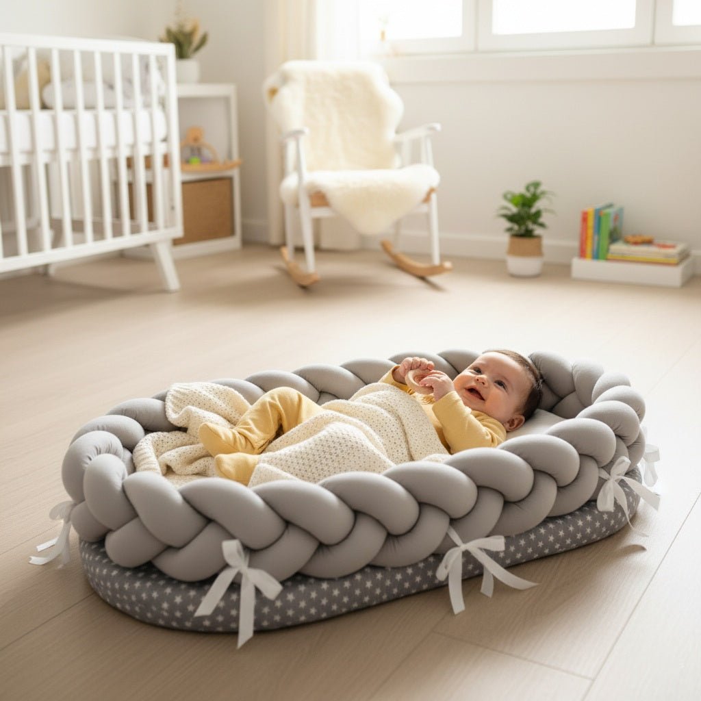 Braided Baby Bed Reducer – Soft Spandex Crib Nest for Safe and Comfortable Sleep, Ergonomic Oval Shape 0
