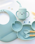 Crab-Shaped Kids Meal Set with Eco-Friendly Bamboo Cutlery, Silicone Bib, and Suction Plate – Personalized Options Available 0