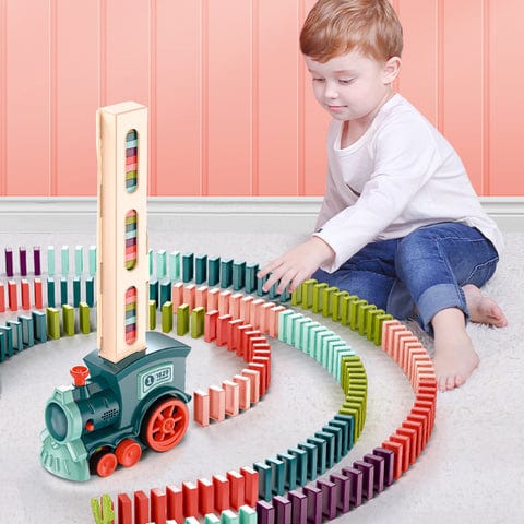 Domino Express Train Set – Interactive Play for Creative Learning and Logical Thinking, 50 Multi-Colored Dominoes, Easy Setup 0