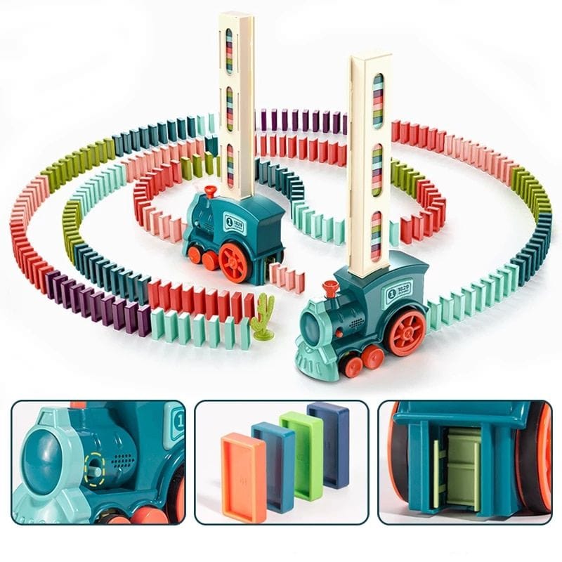 Domino Express Train Set – Interactive Play for Creative Learning and Logical Thinking, 50 Multi-Colored Dominoes, Easy Setup 4