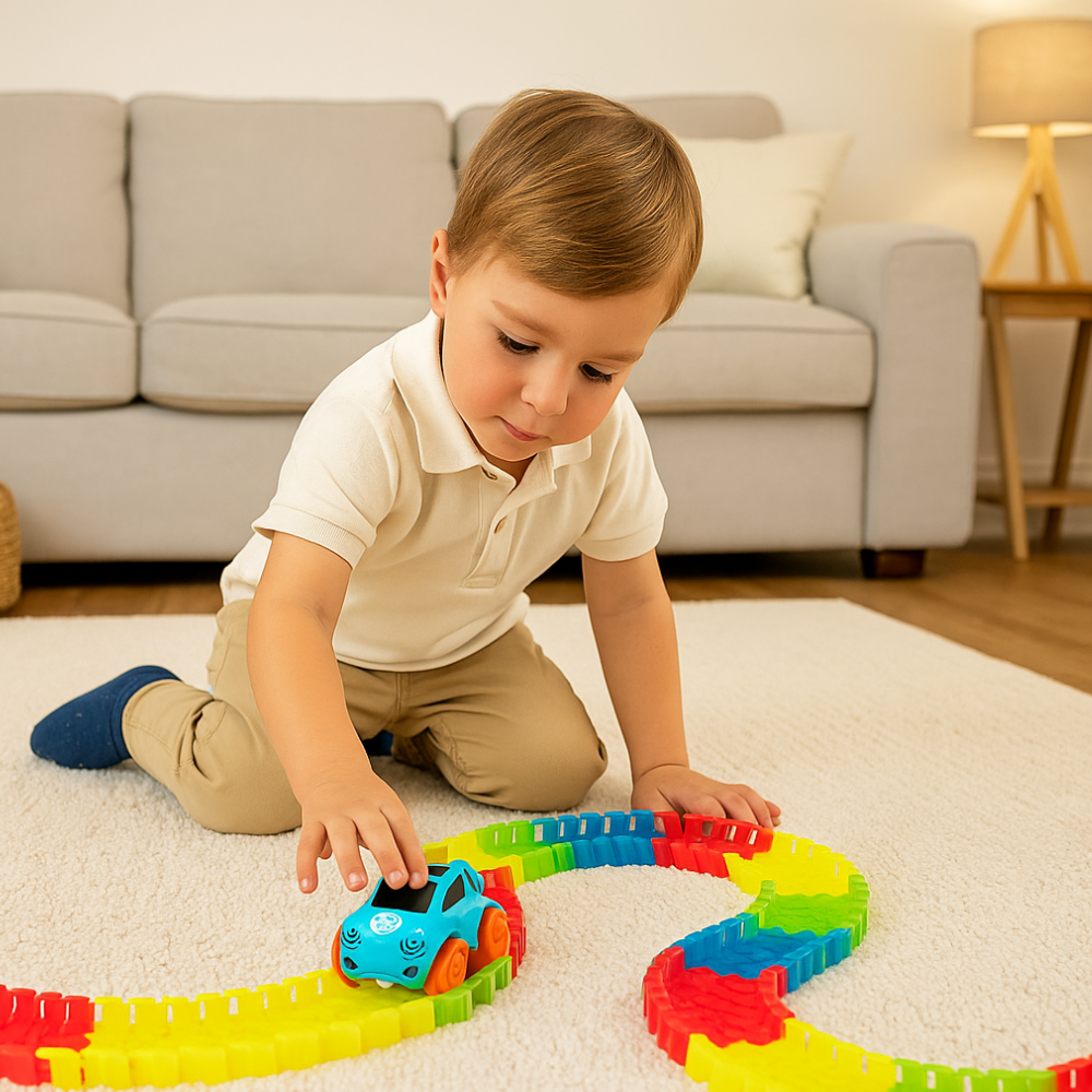 Kids Race Track Car Set with Flexible Loop Stunts – Interactive Racing Game for Ages 3+, Anti-Roll Stunt Cars, Customizable Track 7