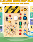Montessori Busy Board with LED Lights – Educational Wooden Infant Toy for Fine Motor Skills and Color Recognition 1