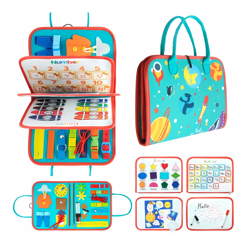 Montessori Sensory Board for Toddlers – Portable Learning Tool for Creative Exploration, Durable Felt, Age 2-5, Space/Dinosaurs/Unicorn Themes 0