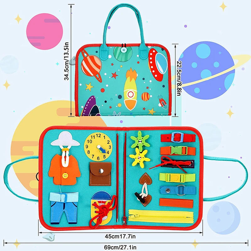 Montessori Sensory Board for Toddlers – Portable Learning Tool for Creative Exploration, Durable Felt, Age 2-5, Space/Dinosaurs/Unicorn Themes 2