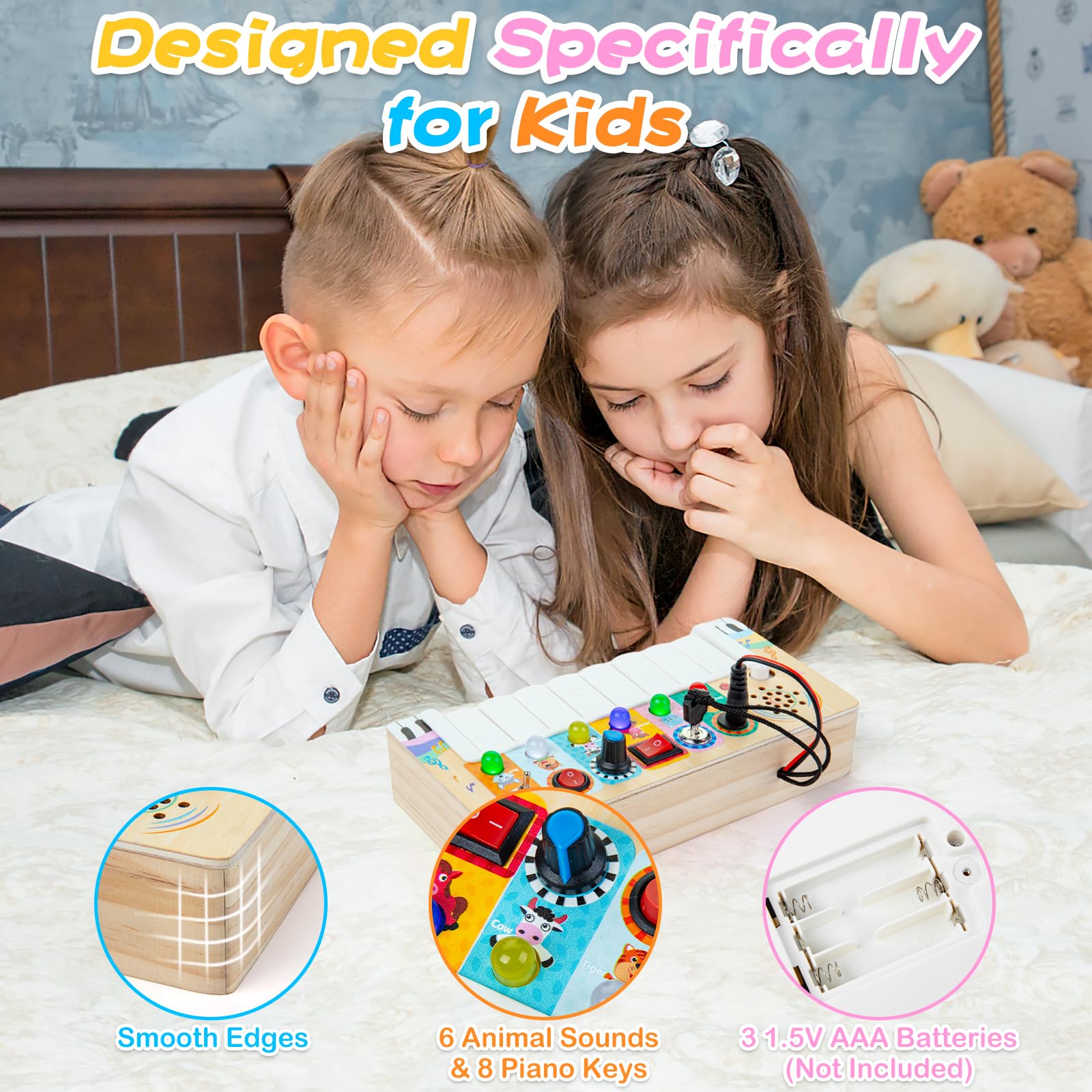 Montessori Wooden Piano Activity Board – Educational Toy for 3 Year Olds with Lights, Sounds, and Interactive Elements 4