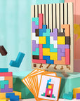 Montessori Wooden Tetris Stacking Tower Game for Ages 3 and Up – Educational Stack Blocks with Challenge Cards 0