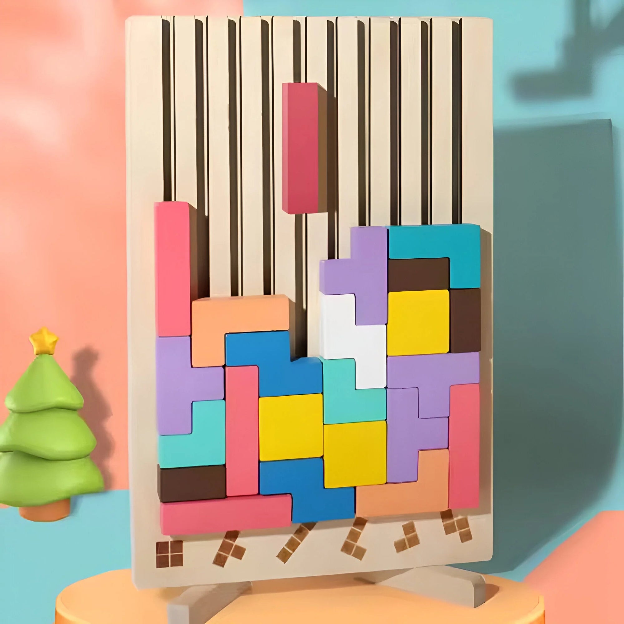 Montessori Wooden Tetris Stacking Tower Game for Ages 3 and Up – Educational Stack Blocks with Challenge Cards 2