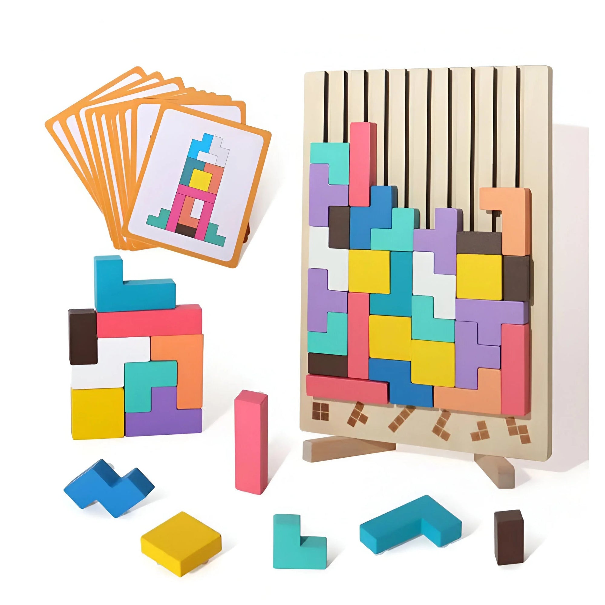Montessori Wooden Tetris Stacking Tower Game for Ages 3 and Up – Educational Stack Blocks with Challenge Cards 4