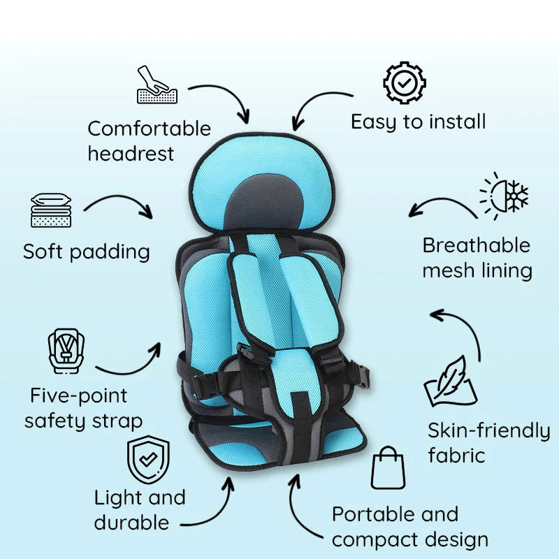 Portable Toddler Booster Car Seat - Lightweight Foldable Travel Booster Seat with 5-Point Harness for Kids 5