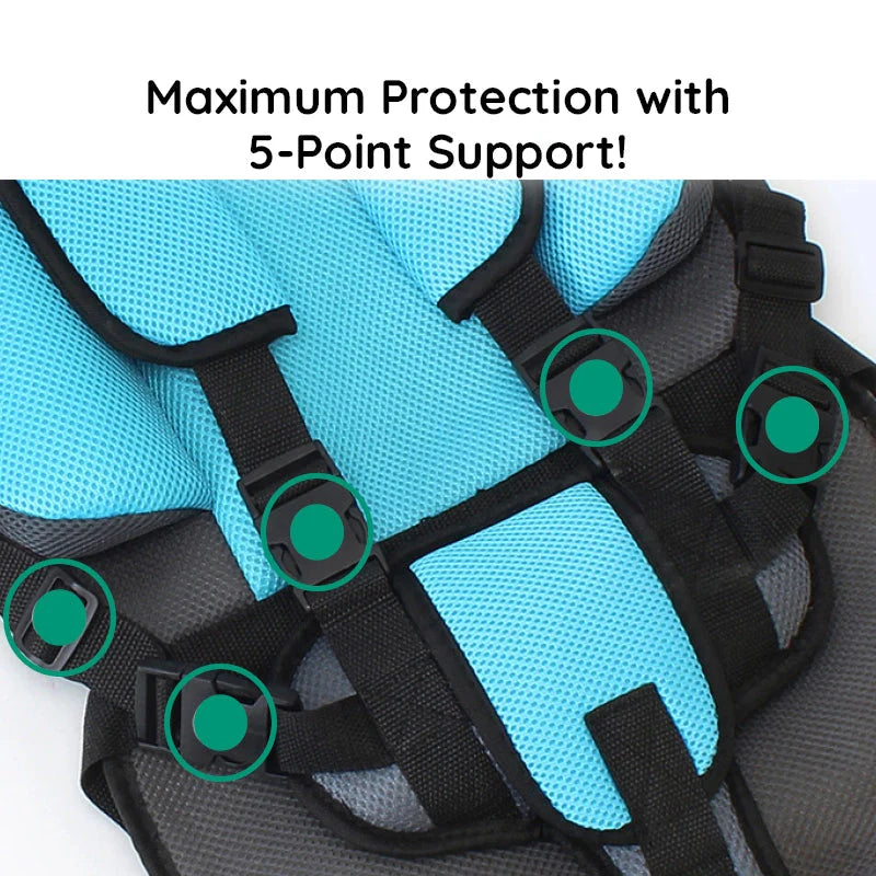 Portable Toddler Booster Car Seat - Lightweight Foldable Travel Booster Seat with 5-Point Harness for Kids 6
