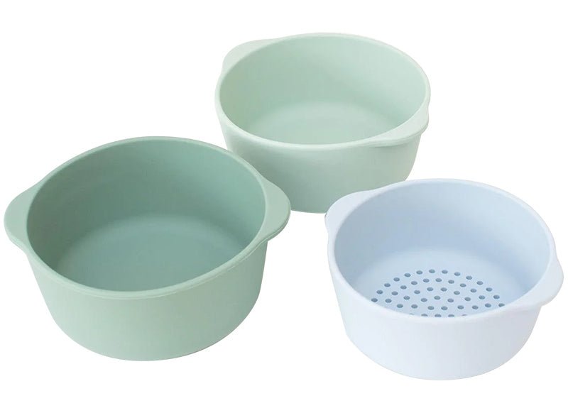 Set of 3 Durable Silicone Nesting Bowls for Sensory Play – Blue and Green, Stackable, Child-Friendly, Food-Safe 5