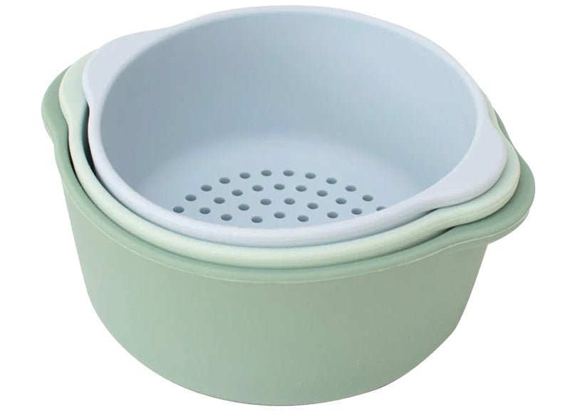 Set of 3 Durable Silicone Nesting Bowls for Sensory Play – Blue and Green, Stackable, Child-Friendly, Food-Safe 6