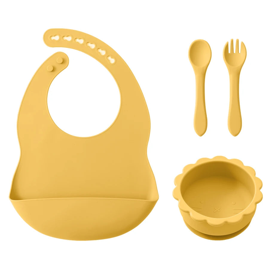 Silicone Baby Feeding Set with Suction Bowl, Adjustable Bib, and Soft Utensils – Safe for Self-Feeding 2