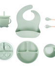 Silicone Mealtime Set for Toddlers – Suction Bowl and Adjustable Bib in Green, Blue, Pink, and Beige 0