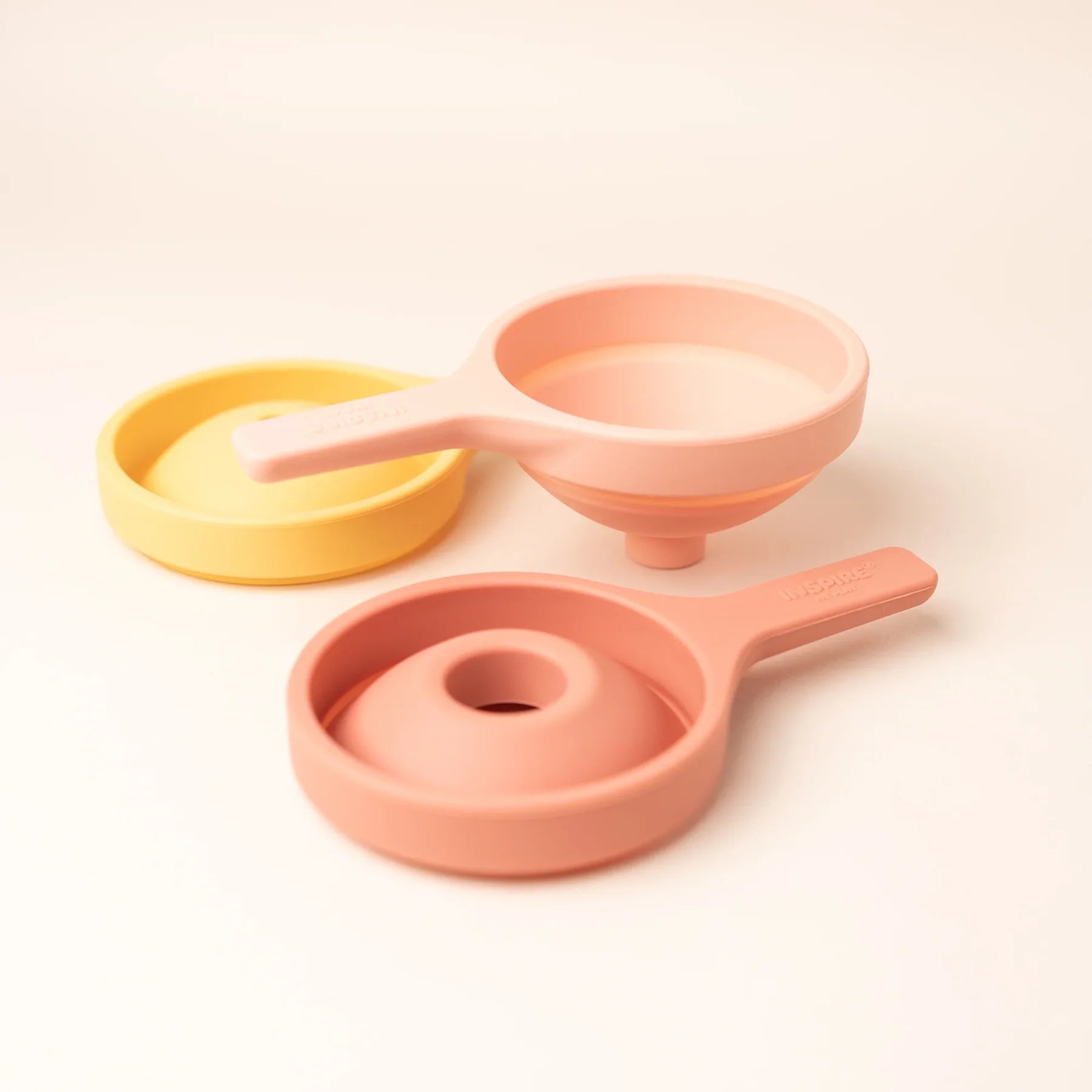Silicone Sensory Funnels Set of 3 – Food-Grade, Foldable Design for Fine Motor Skill Development in Coral and Yellow 0