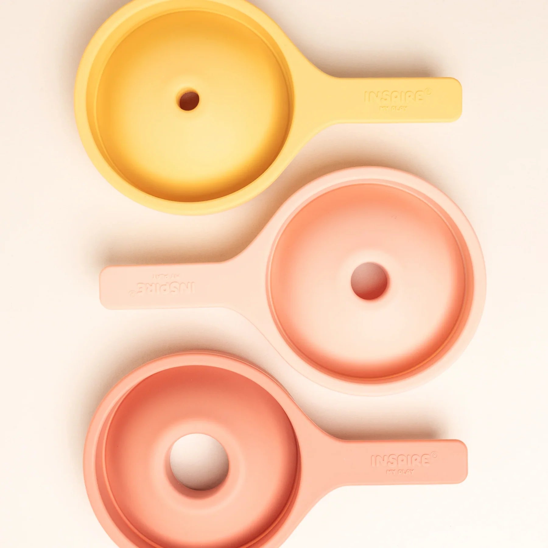 Silicone Sensory Funnels Set of 3 – Food-Grade, Foldable Design for Fine Motor Skill Development in Coral and Yellow 1