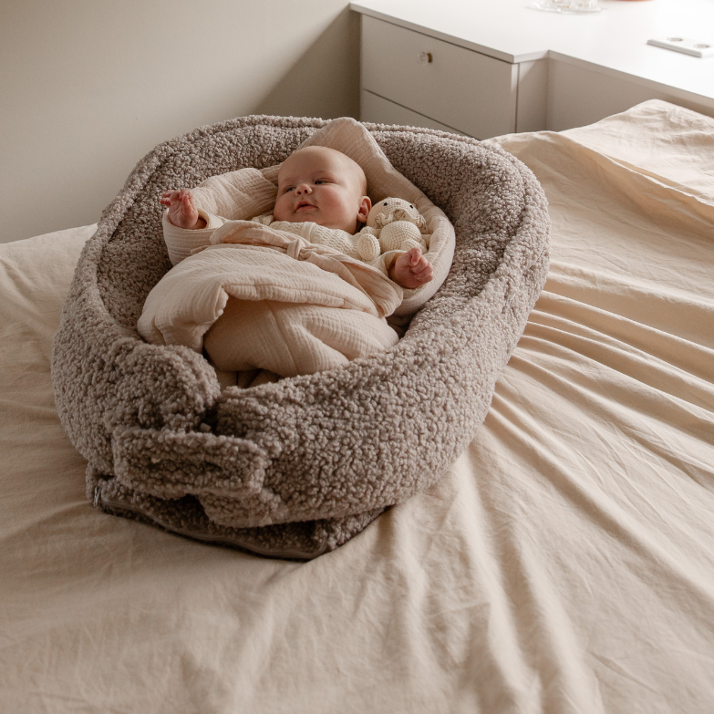Teddy Baby Nest in Tan – Comfortable Infant Nest with Foam Mattress for Cribs, Strollers, and Outdoor Use 0